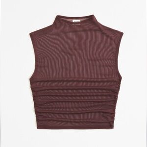 Brown mesh high neck top